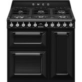 Smeg TR93BL 90cm Victoria Dual Fuel Range Cooker, Black