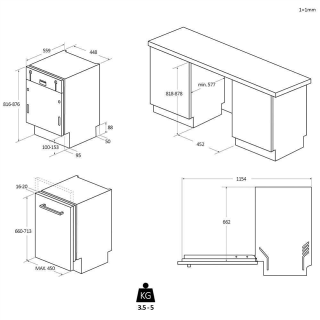 Hoover H-Dish HDIH 2T1047-80 Integrated 45cm 10 Place Slimline Dishwasher - E Rated
