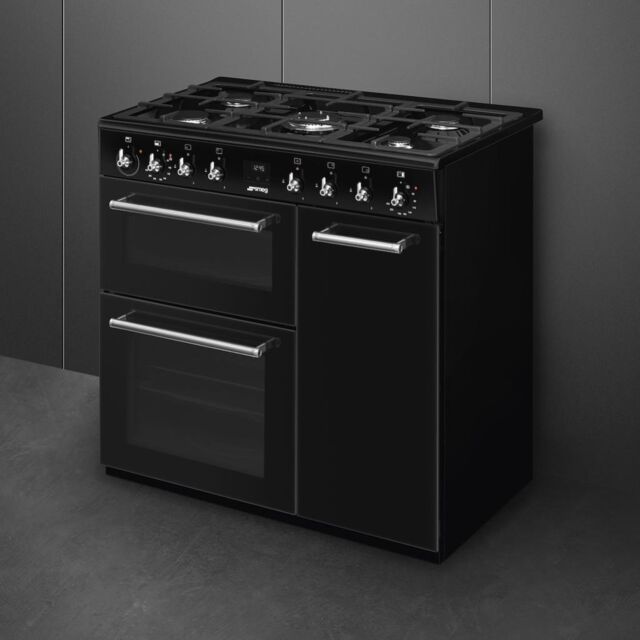 Smeg CX93GMBL 90cm Concert Dual Fuel Range Cooker, Black