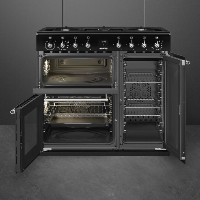 Smeg CX93GMBL 90cm Concert Dual Fuel Range Cooker, Black