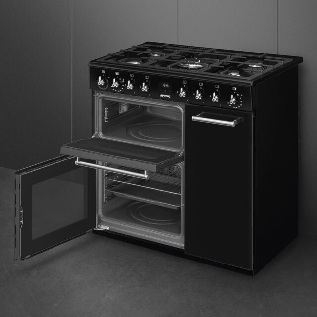 Smeg CX93GMBL 90cm Concert Dual Fuel Range Cooker, Black