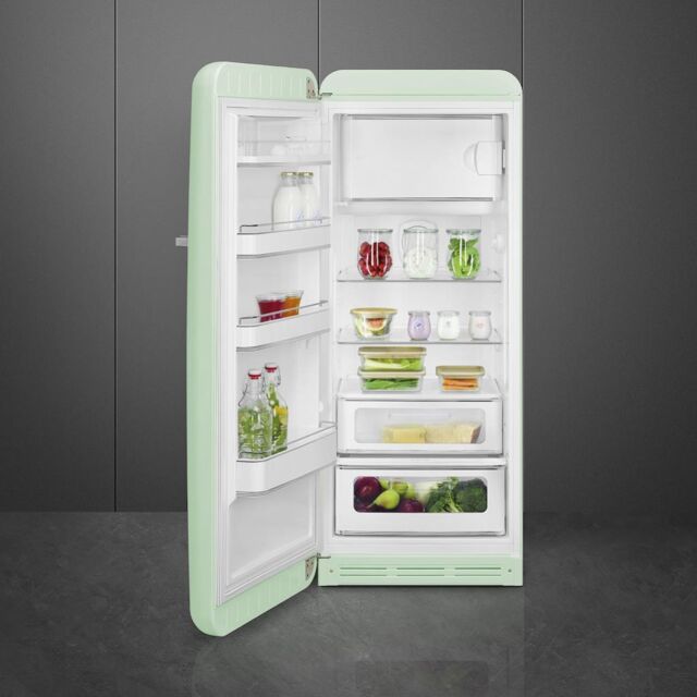 Smeg FAB28LPG5 60cm 50s Style Left Hand Hinge Fridge with Icebox, Pastel Green
