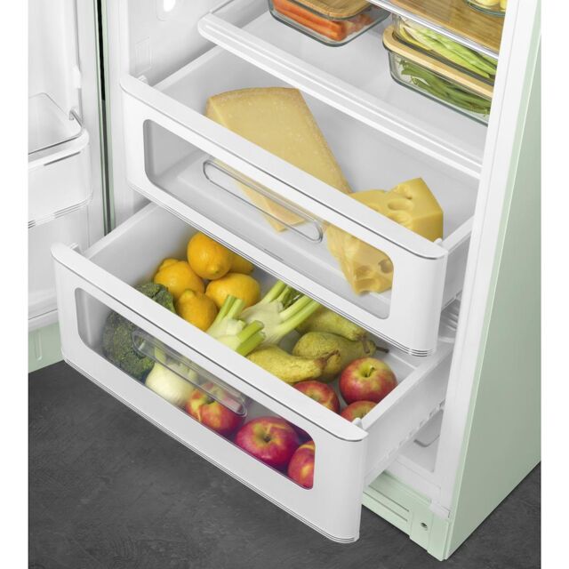 Smeg FAB28LPG5 60cm 50s Style Left Hand Hinge Fridge with Icebox, Pastel Green