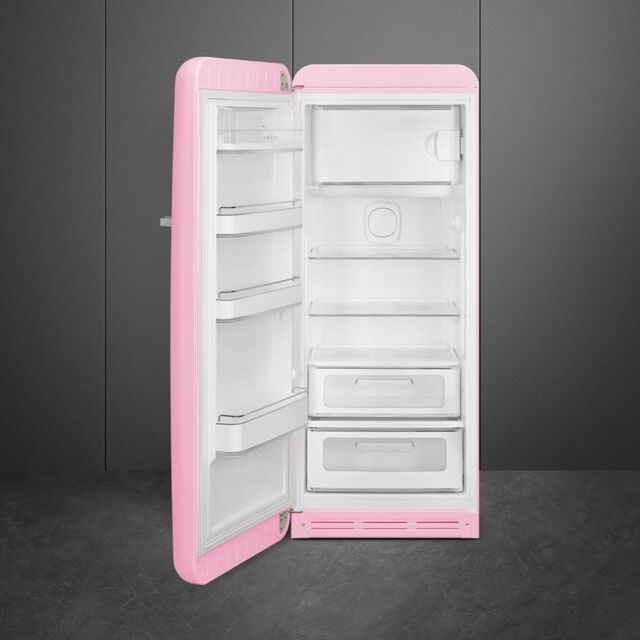 Smeg FAB28LPK5 60cm 50s Style Left Hand Hinge Fridge with Icebox, Pink