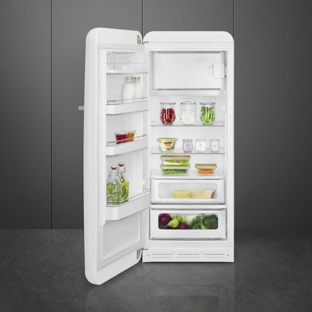 Smeg FAB28LWH6UK Retro Fridge with Icebox Left Hand Hinge - White