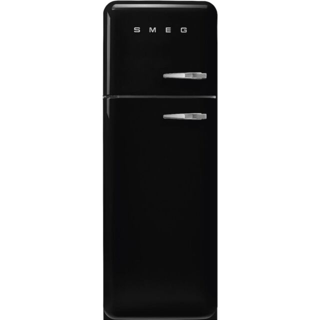 Smeg FAB30LBL5UK 60cm 50s Style Left Hand Hinge Freezer over Fridge, Black