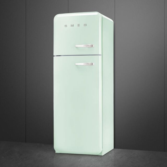 Smeg FAB30LPG5UK 60cm 50s Style Left Hand Hinge Freezer over Fridge, Pastel