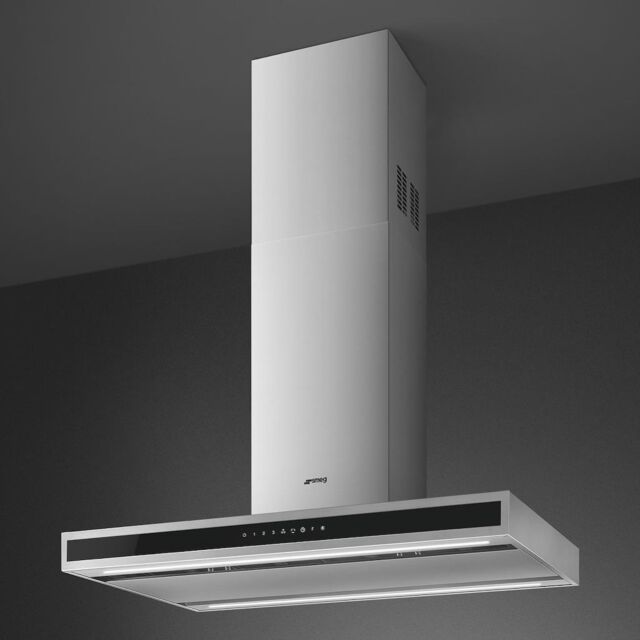 Smeg KLTI9L4X 90cm Island Hood in Stainless Steel and Black Glass with Auto Vent 2.0