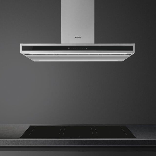 Smeg KLTI9L4X 90cm Island Hood in Stainless Steel and Black Glass with Auto Vent 2.0
