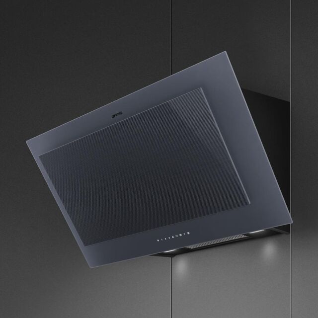 Smeg KV194G 90cm Linea Angled Chimney Auto Vent 2.0 Hood, Neptune Grey