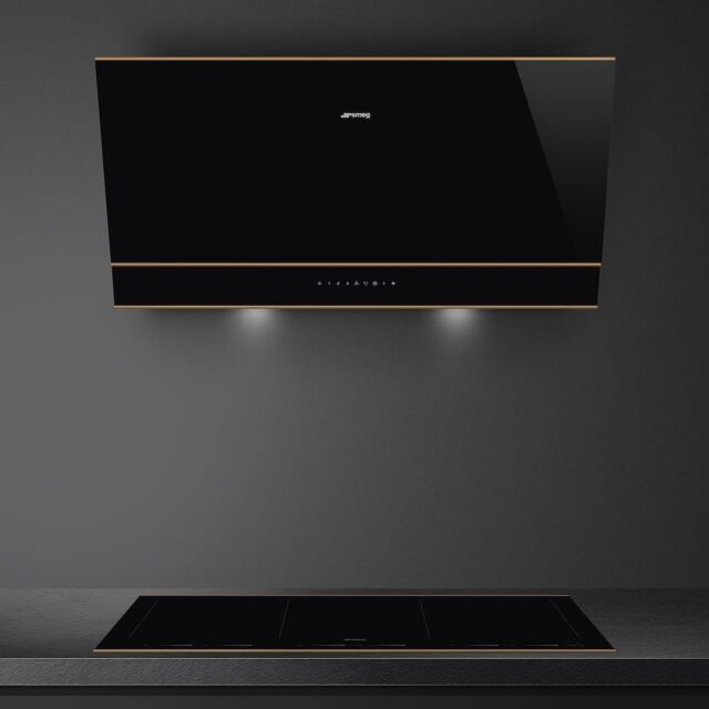Smeg KV694R 90cm Dolce Stil Novo Angled Chimney Hood with Copper Trim Auto