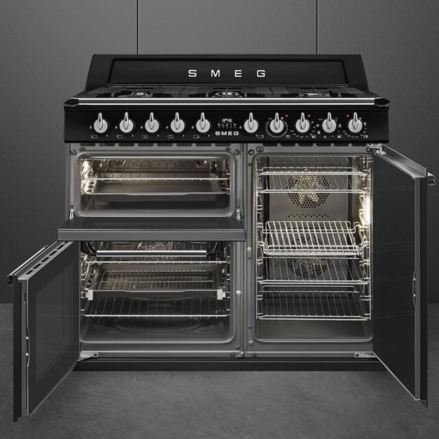 Smeg TR103BL 100cm Victoria Dual Fuel Range Cooker, Black