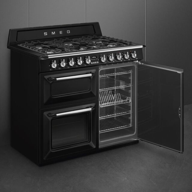 Smeg TR103BL 100cm Victoria Dual Fuel Range Cooker, Black