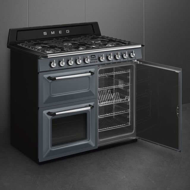 Smeg TR103GR 100cm Victoria Dual Fuel Range Cooker, Slate Grey