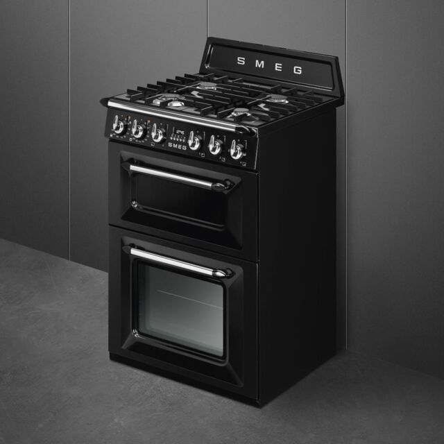 Smeg TR62BL 60cm Victoria Dual Fuel Cooker, Black