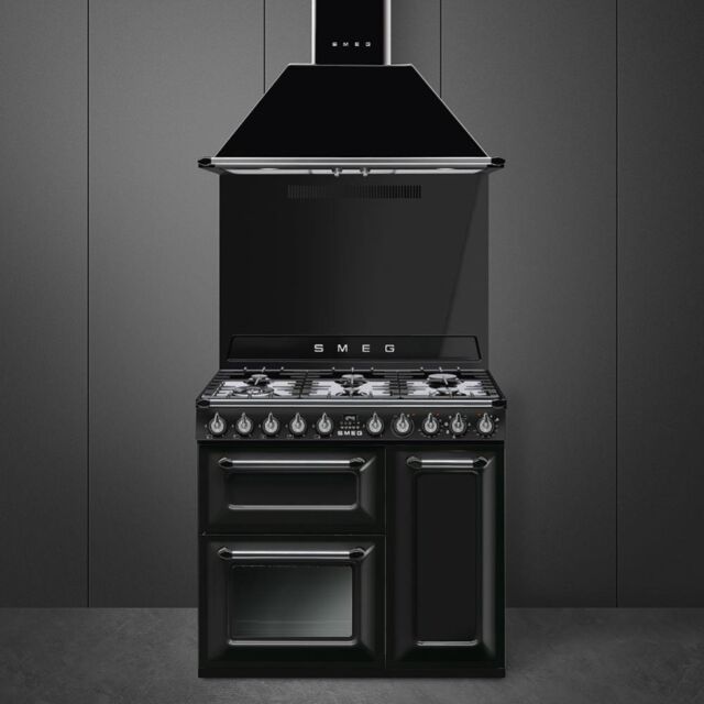 Smeg TR93BL 90cm Victoria Dual Fuel Range Cooker, Black