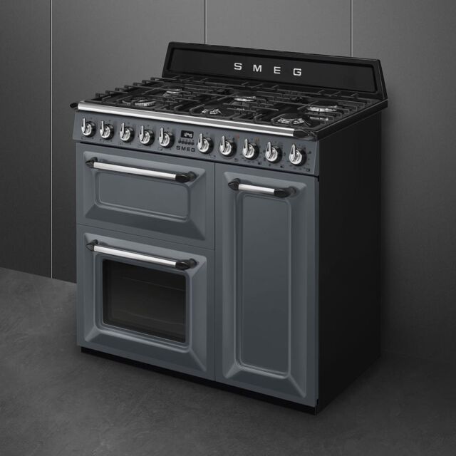 Smeg TR93GR 90cm Victoria Dual Fuel Range Cooker, Slate Grey
