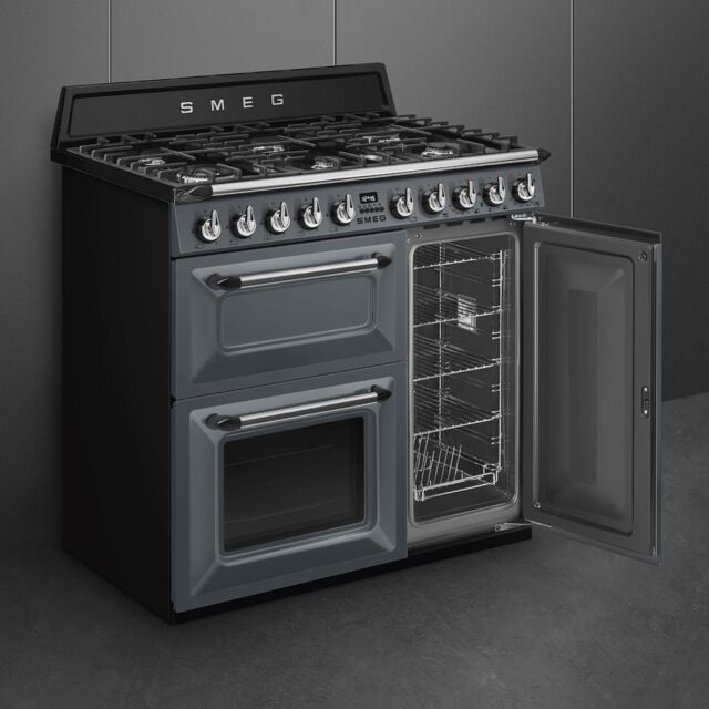 Smeg TR93GR 90cm Victoria Dual Fuel Range Cooker, Slate Grey