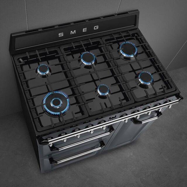 Smeg TR93GR 90cm Victoria Dual Fuel Range Cooker, Slate Grey