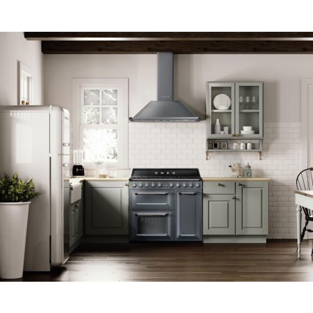 Smeg TR93GR 90cm Victoria Dual Fuel Range Cooker, Slate Grey