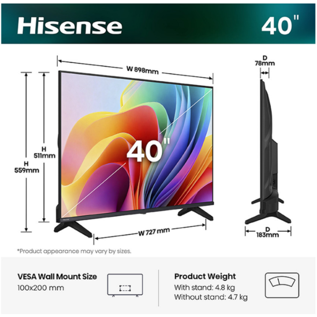 Hisense 40A5STUK 40 inch QLED Full HD Smart TV with Freely