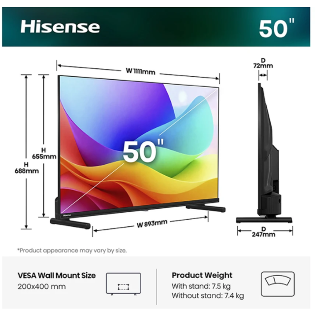 Hisense 50A5STUK 50 inch QLED Full HD Smart TV with Freely