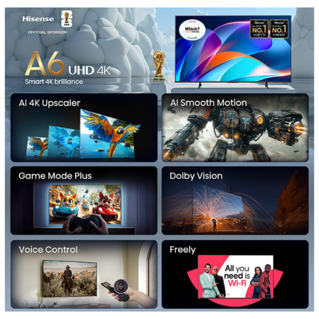 Hisense 50A6STUK 50 inch 4K Ultra HD AI Smart TV with Freely