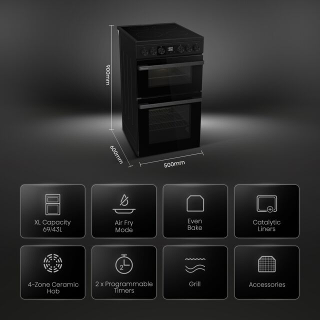 Hisense HDCEC5C10B Ceramic Electric Cooker with Double Oven