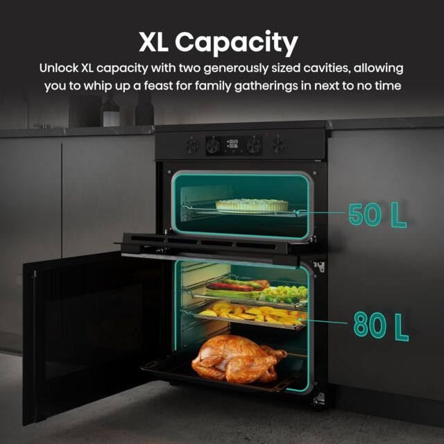 Hisense HDCEIT6C20B Induction Electric Cooker With Double Oven, Black, A Rated Black