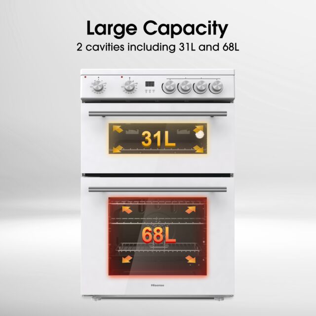 Hisense HDE3211BWUK Freestanding Ceramic Electric Cooker With Double Oven 