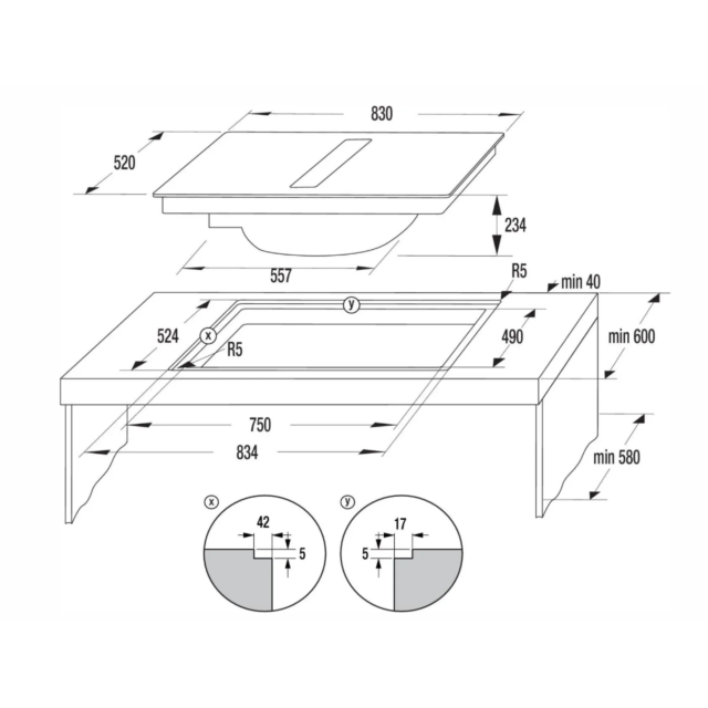 Hisense HEH8432BSCWF Hi8 83Cm Vented Electric Induction Hob 
