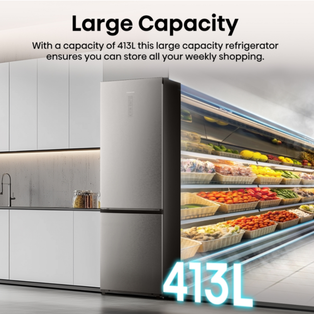 Hisense RB5P410SACCUK 60X200cm Total No Frost Combi, Wifi, Covertable Compartment, C Rating, Stainle