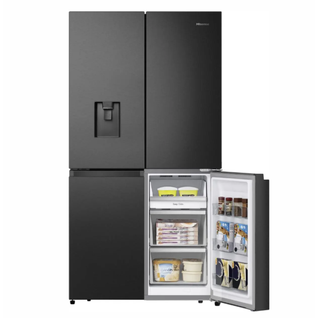 Hisense RQ758N4SWFE American 4 Door Cross Door, Non-Plumbed Water Dispenser, Black Stainless Steel