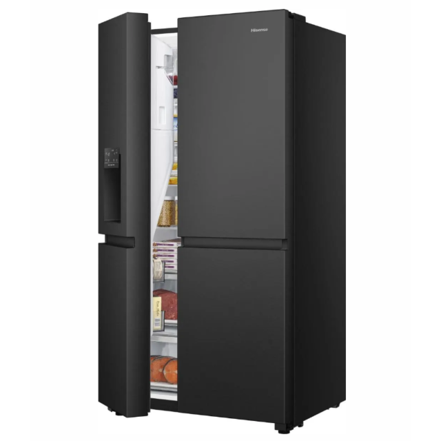 Hisense RS818N4IFE American Fridge Freezer, Plumbed, Black, E Rated 