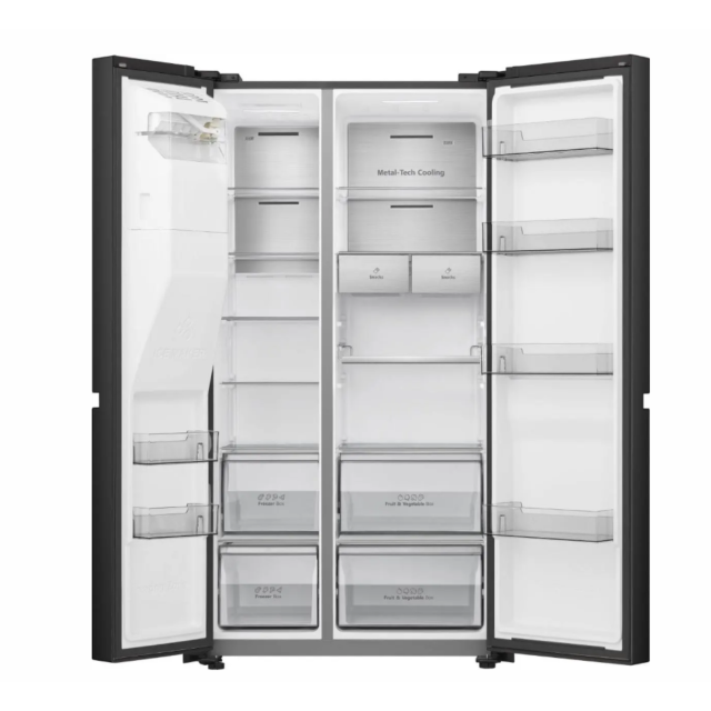 Hisense RS818N4IFE American Fridge Freezer, Plumbed, Black, E Rated 
