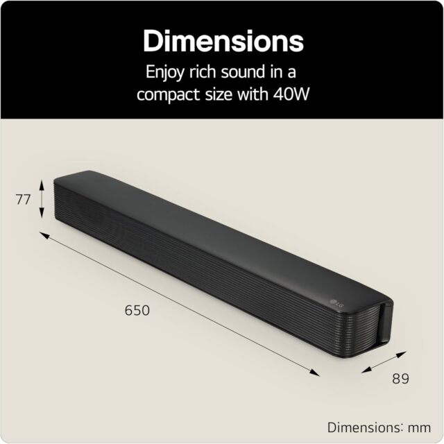 LG SQM1 (AGBRLLK) 2.0 Compact Soundbar with Bluetooth in Black