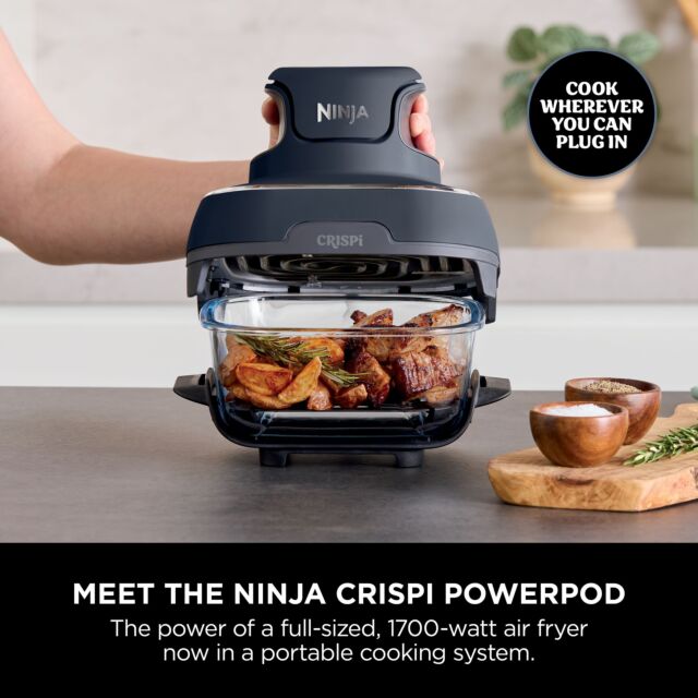 Ninja FN101UKGY Crispi 4-In-1 Portable Glass Air Fryer Cyber Space 