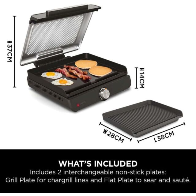 Ninja GR101UK Sizzle Low Smoke Indoor Grill & Flat Plate 