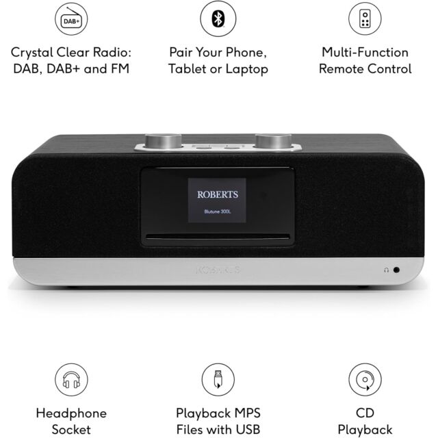 Roberts BLUETUNE300L DAB+/FM/CD Bluetooth Radio Black Ash