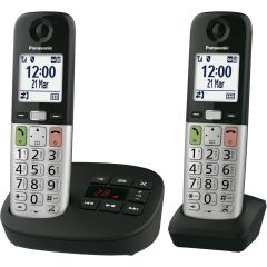 Panasonic KX-TGU432EB Dect Phone With Answer Machine, 2 Handsets Silver Black 